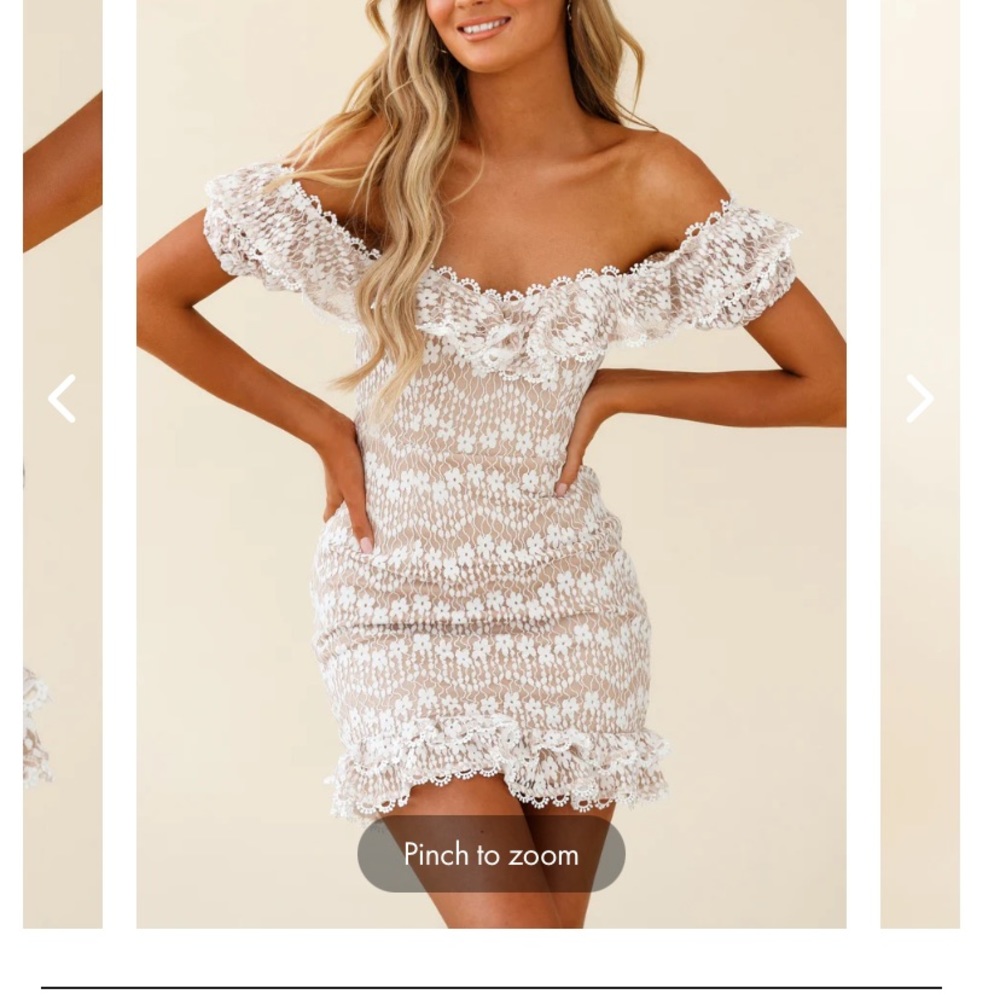 Selfie Leslie Bobby Bardot Neckline Floral Overlay Dress Beige